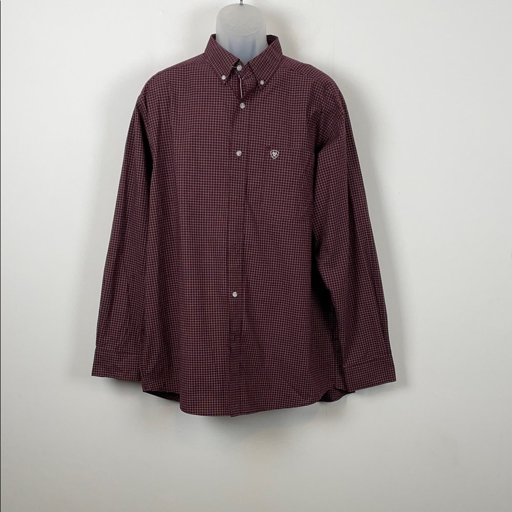 Ariat Pro Series Magenta Men's XL Burgundy Stretch Front Pocket Checkered Shirt